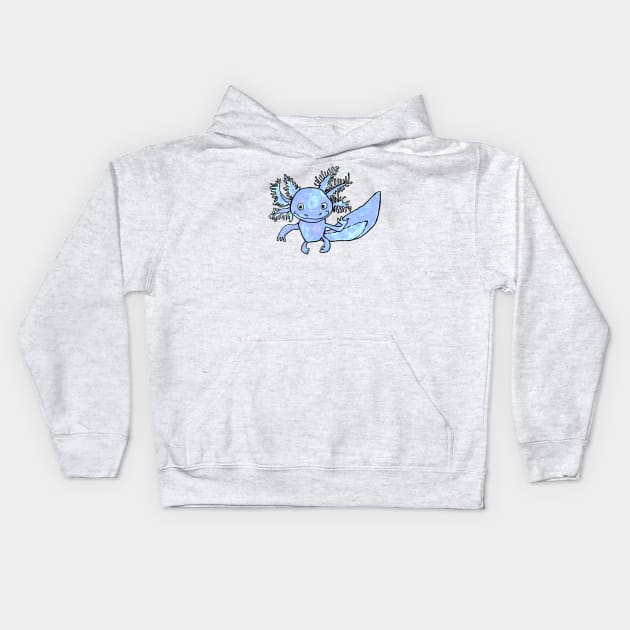 Axolotl Art, Blue Axolotl, Mexican Walking Fish Kids Hoodie by badlydrawnbabe